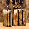 Unisex Retro Tiger's Eye Pendant Necklace - High-End Natural Stone Woven Chain Jewelry