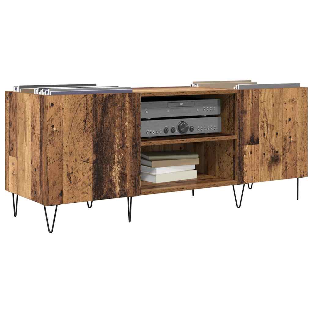 Vinyl Record Cabinet with Shelf and Door Rustic Wood Look 121 x 38 x 48 cm