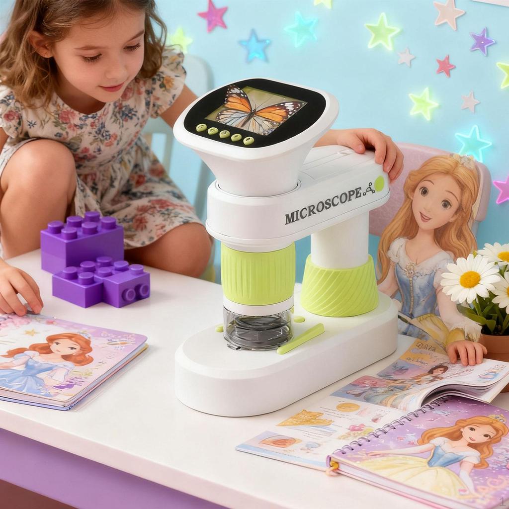 Handheld Digital Kids Microscope Educational 1000x Portable Pocket Miniscope for 5-7 Children Boys