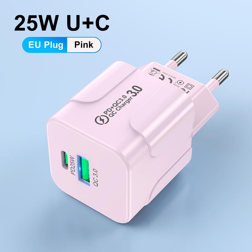 PD 25W USB C Fast Charger for iPhone 15 Pro Max Xiaomi 14 Oneplus KR EU US Mini 2 Ports Travel Plug Phone Fast Charging Adapter