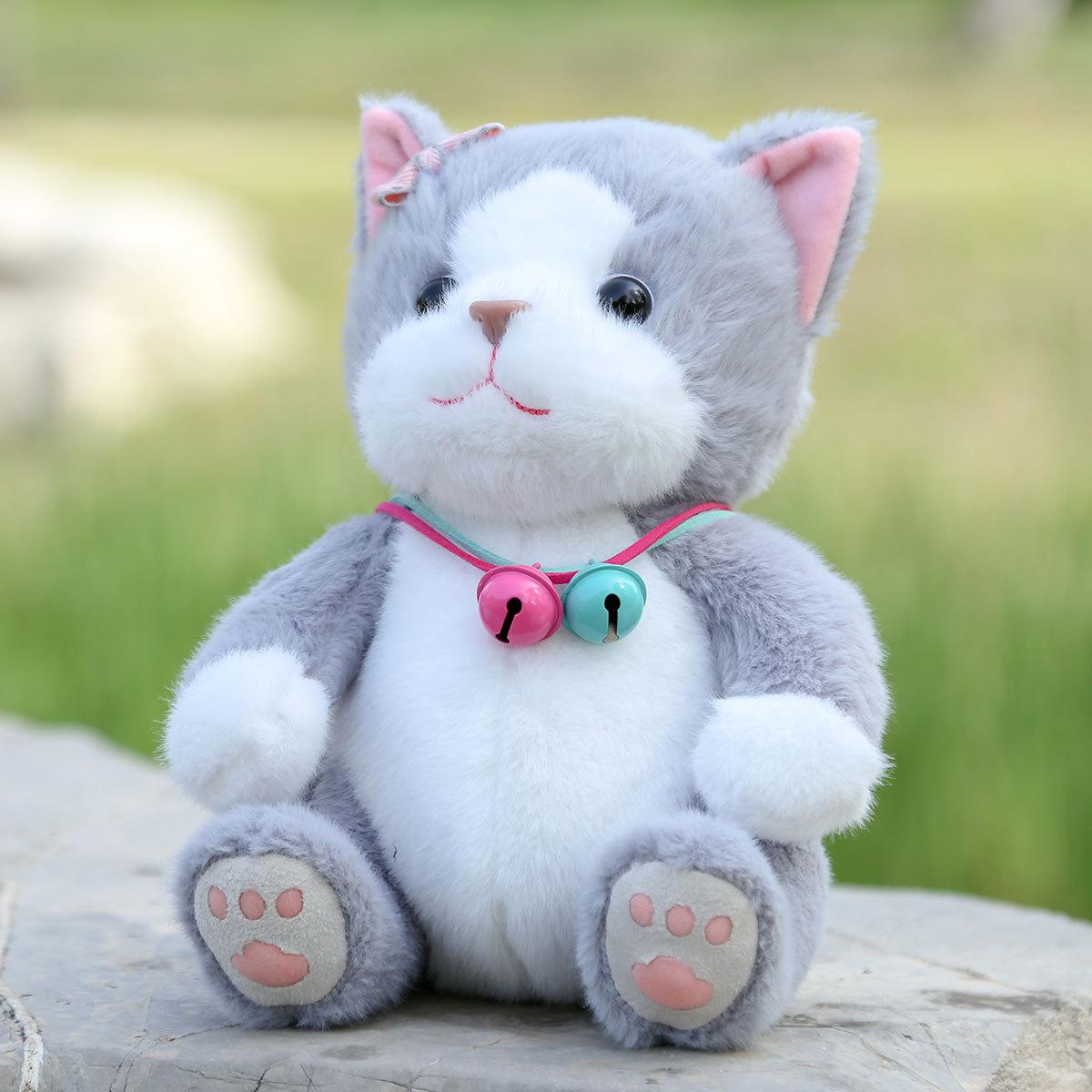 

23cm Cute Bell Sitting Cat Plush Doll Toy Cartoon Realistic Soft Plush Stuffed Cat Anime Doll Children s Gift Room Decoration сірий