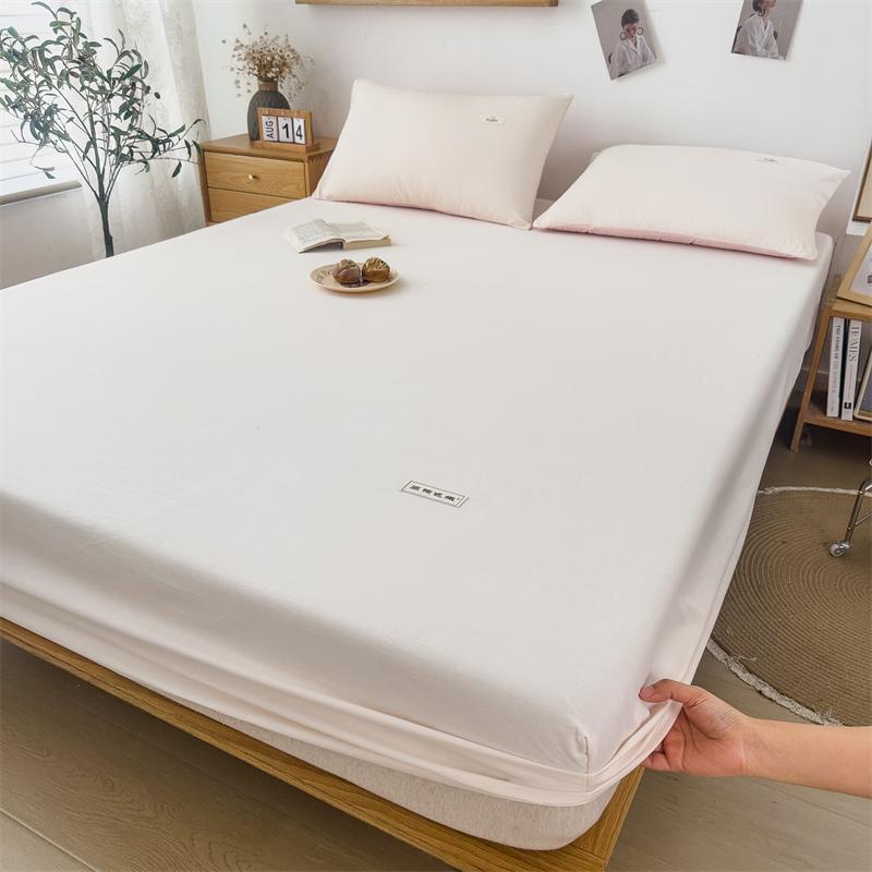 100% Cotton Solid Color Fitted Sheet 3Pcs Mattress Cover with Elastic Band Skin-friendly Soft Home Hotel Queen Size Bedding Set