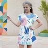 Girls Round Neck Flutter Sleeve A Line Flared Hem Printed Dress