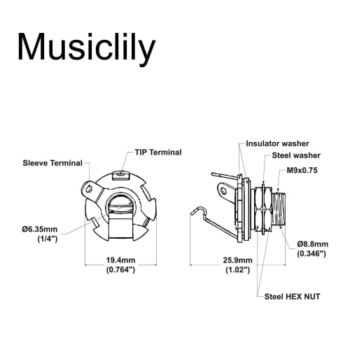 Musiclily 6.35mm Mono Jack To Phone Jack for Electric Guitar/Bass, Black