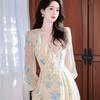2026 Spring/Summer Stunning Yellow Floral Waist-Cinched Maxi Dress