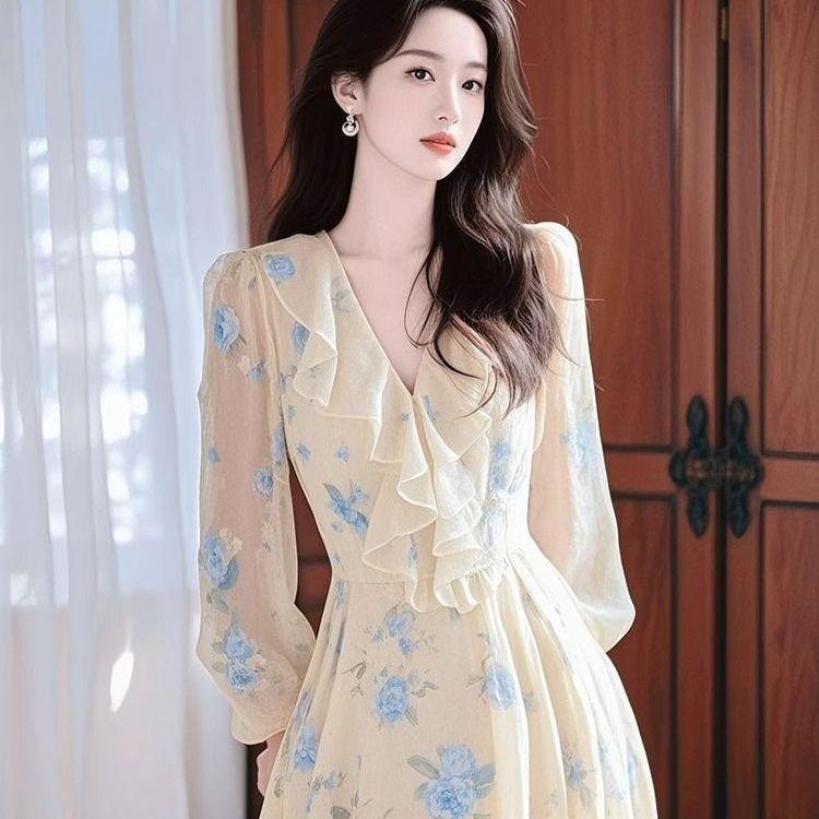 2026 Spring/Summer Stunning Yellow Floral Waist-Cinched Maxi Dress