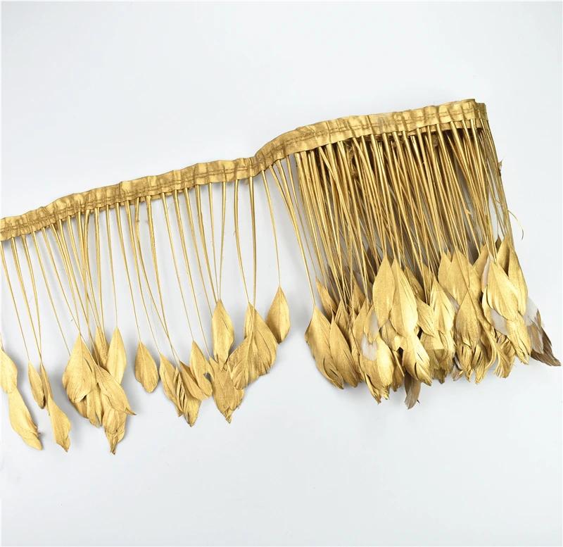 2Yards Golden Goose Feather Trim Tassel Fringe Stripped Coque Gold Silver Geese RibbonTape Wedding Decoration Handicraft Clothes