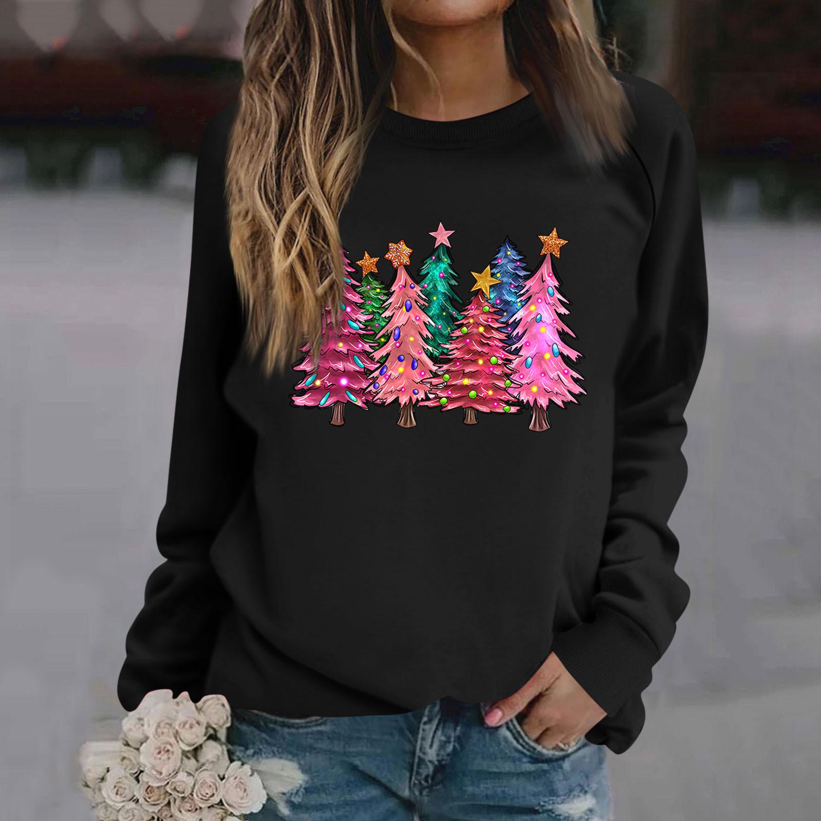 

Женские футболки, свободные, модные и повседневные толстовки с круглым вырезом и длинными рукавами с рождественским принтом L чёрный