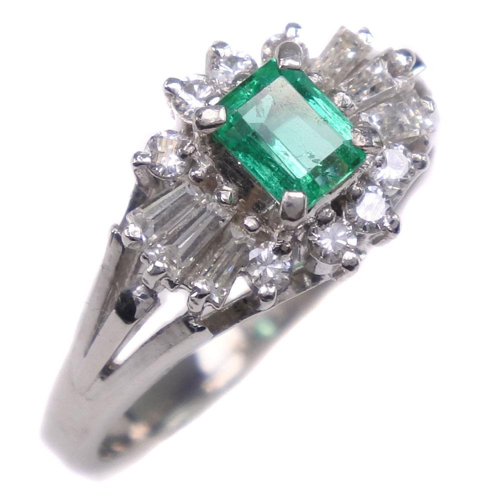 

Ring Pt900Platinum/Emerald/diamond #5.1(US Size) 5.7g Women Used