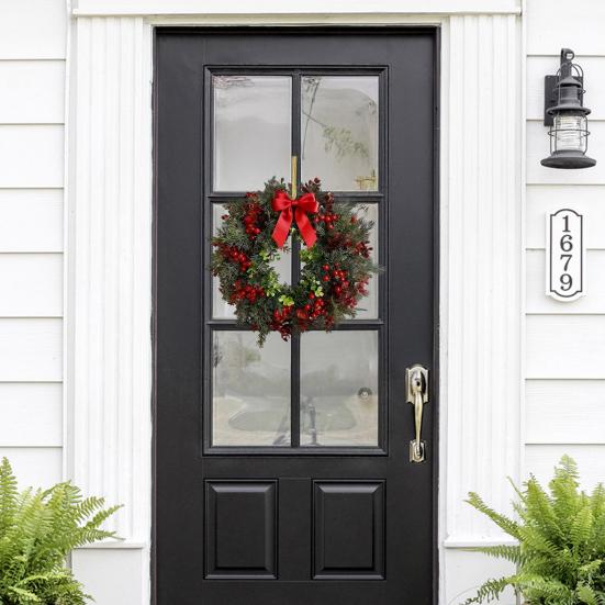 Yousheng Wianki Świąteczne na Drzwi Wejściowe Sztuczny Zielony Wieniec z Kokardą i Czerwonymi Jagodami na Świąteczny Dom Ścianę Kominek Wewnątrz Na Zewnątrz Ganek