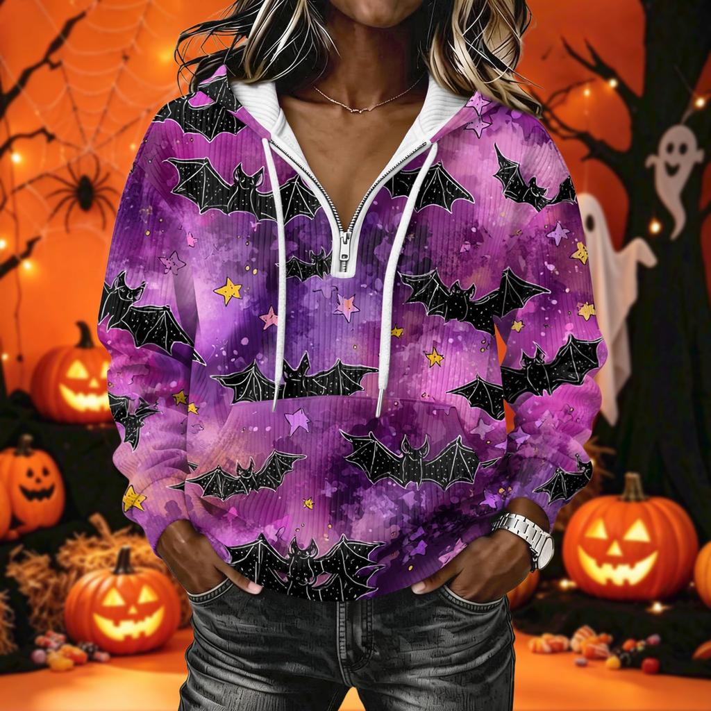Women's Long Sleeve Halloween Print Hoodie Pullover with
