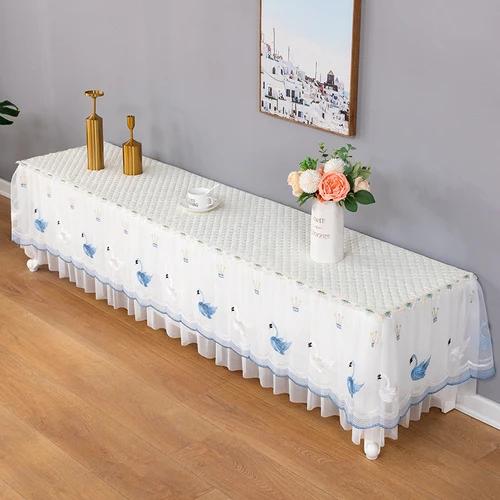 Bawełniany Biały Prostokątny Obrus Koronkowy Stolik Kawowy Ochrona przed Kurzem z Haftem Szafka TV Dwuwarstwowy Wszechstronny Obrus
