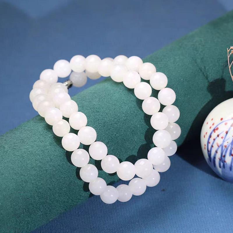Natural White Hetian Jade Bead Bracelet Necklace: Unisex Buddhist Rosary In Welfare Style