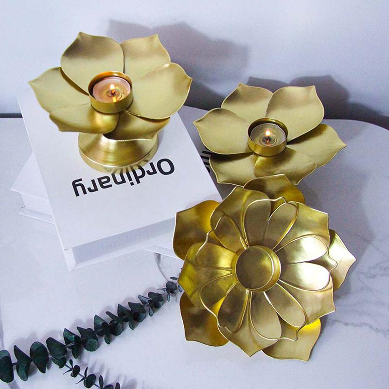 Klassischer Rostfreier Lotusblumen Teelichthalter Exquisiter Stabiler Goldener Kerzenständer Einzigartiger Schreibtisch-Kerzenhalter Festliche Dekoration