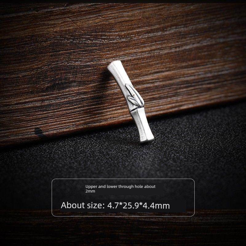 

999 Sterling Silver Pure Silver Leaves Bamboo Elbow Beads Woven Carrying Strap Blessing Full Handmade DIY Retro Silver Accessories A leaf Bend