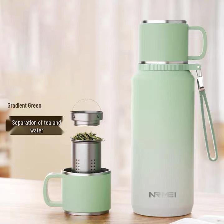 Pánská 1000ml nerezová láhev s čajovým sítkem a na vodu – špičková, velkokapacitní, přenosná izolovaná nádoba