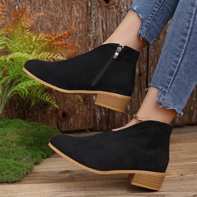 Evropské a americké Velké velikosti Silný podpatek Kulatá špička Leopardí potisk Krátké boty Dámské Tenké V-výstřih Plochá podrážka Jednobarevné Semišové Holé boty