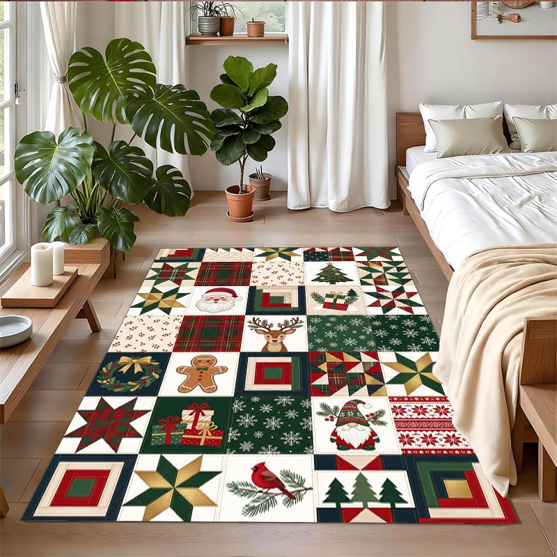 Christmas Printed Square Area Rug Soft Non Slip Floor Carpet For Bedroom Holiday Gift