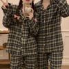 Japanese & Korean Style Couple's Plaid Lace Long-Sleeve Pajama Set