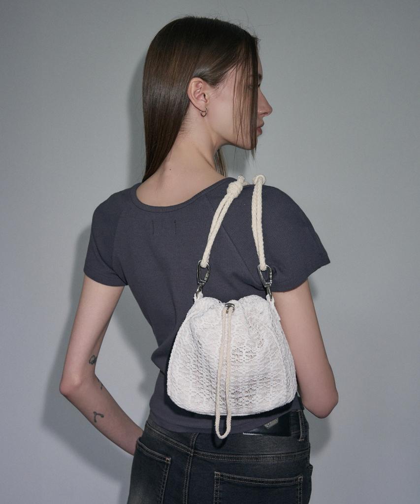 Leathery Lace Mini Bucket Bag [Oatmeal]