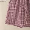 ZANZEA Women Casual Elastic Waist Loose Summer Grid Print Shorts