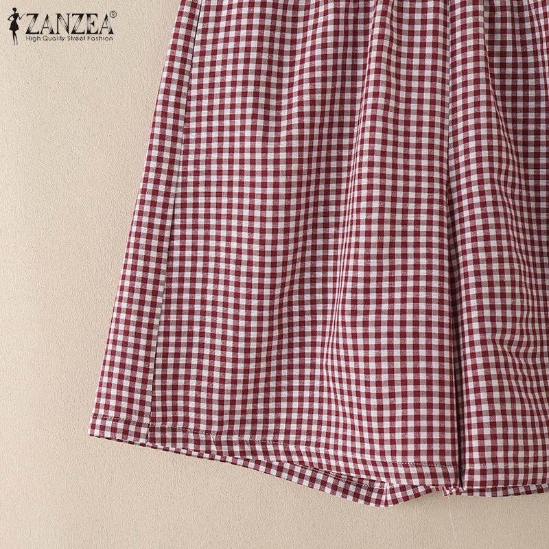 ZANZEA Women Casual Elastic Waist Loose Summer Grid Print Shorts