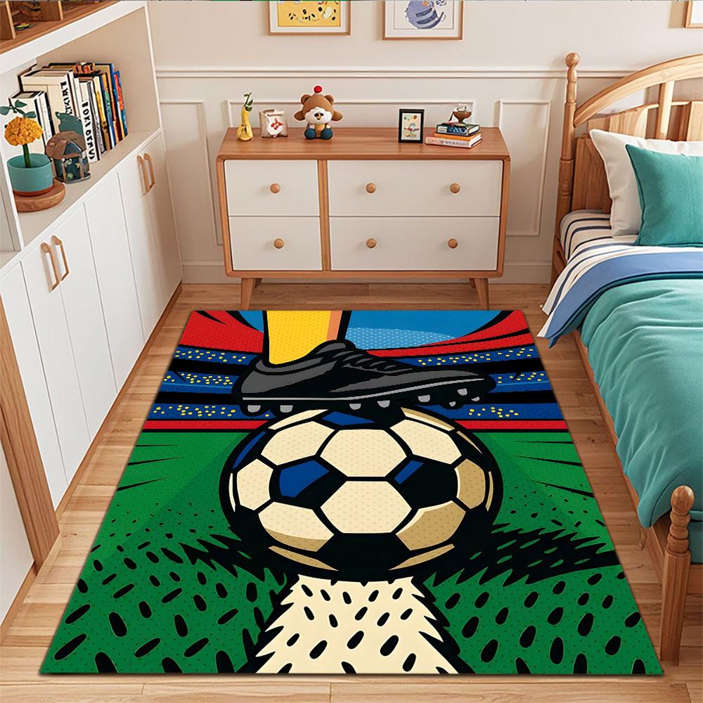 "Soccer Match Kickoff Illustration" Patterned carpet, suitable as a non slip play mat for the living room and bedroom sofa