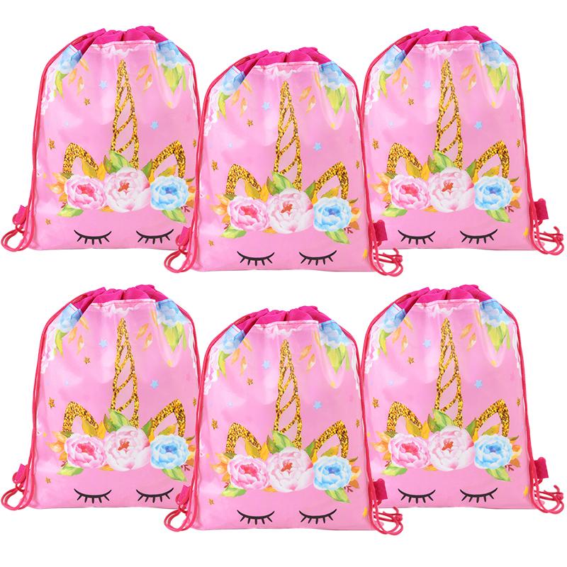 1/6/12Pcs Unicorn Drawstring Bag Kids Girls Unicorn Birthday Party Favors Supplies Candy Gift Packaging School Storage Backpacks