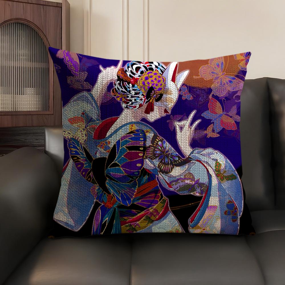 Japanese Cartoon Girl Kimono Style Pillow Case Double-Sided Printing Short Plush Sofa Cushion Cover Bedroom Bedside Pillow