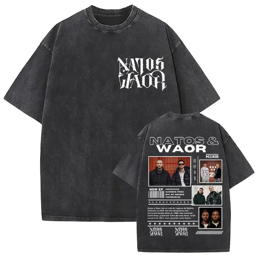 Washed Vintage Natos Waor Hijos De La Ruina Logo Album Merch T Shirts Mens Women Hip Hop Gothic Short Sleeve Tshirt Streetwear