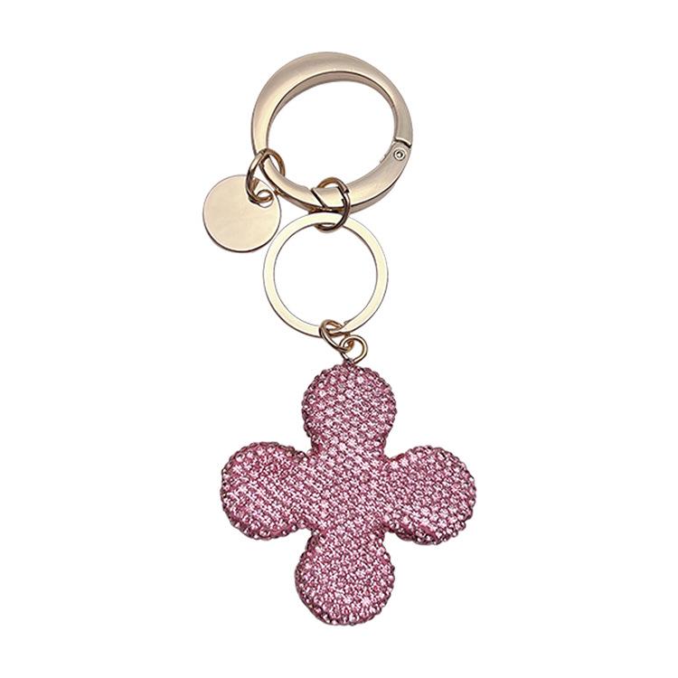 Exquisite Diamond-Studded Ceramic Four-Leaf Clover Keychain Pendant