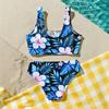 Girls Two Piece Swimsuit Set Hawaiian Print Tankini Top and High Waist Bottom Summer Beach Swimwear for Kids