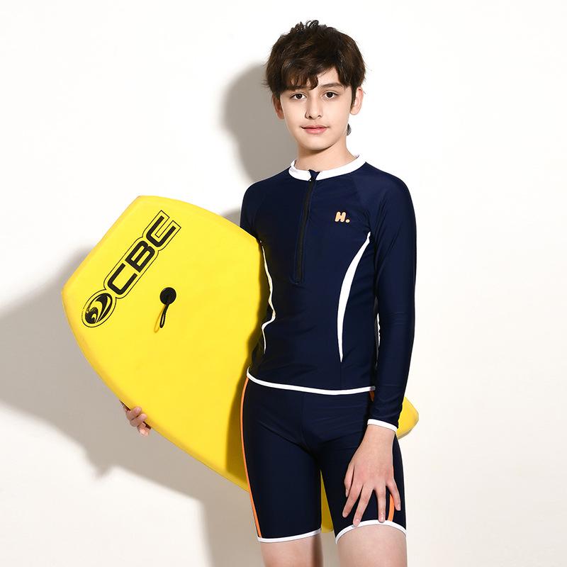 

Hai Xilan Jing 2021 Boys Swimsuit: Long Sleeve Two-Piece for Ages 10-15. 2XL синий