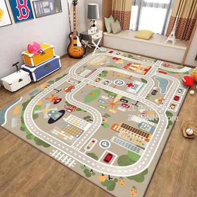 Verdickter Flanellteppich Wohnzimmer Kinderzimmer Dekoration Bodenteppich Cartoon Road Spielmatte Weiche Tatami-Teppiche Rutschfest