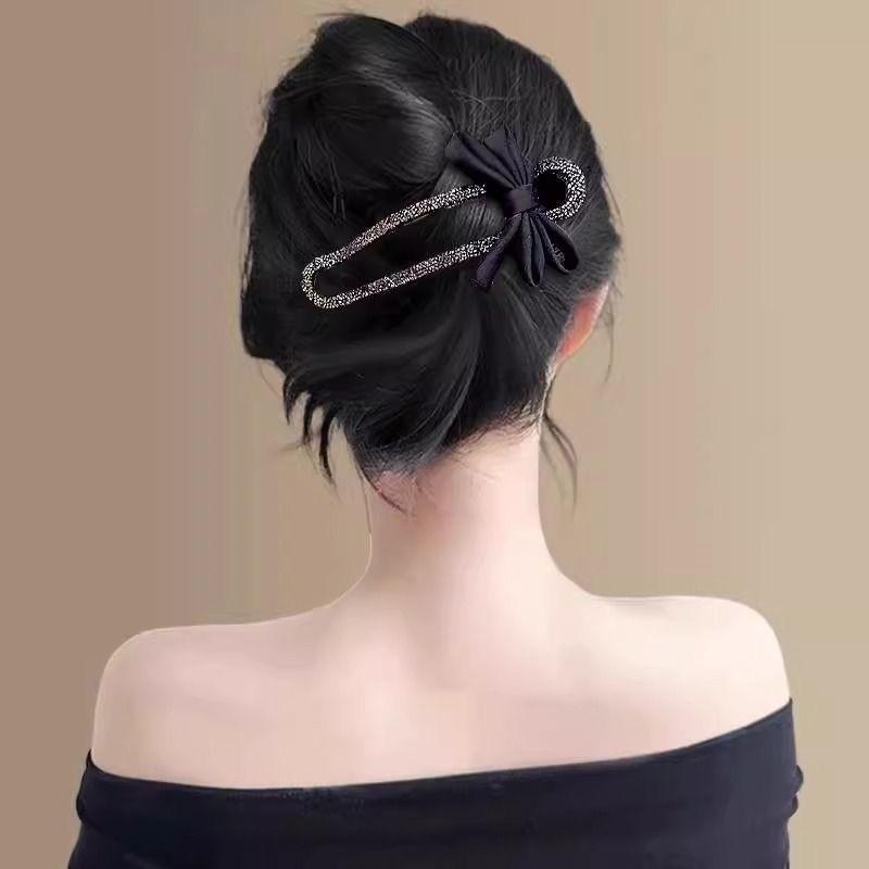 Clip a Becco d'Anatra con Strass Fiocco Nero Classico Comodo Fermaglio per Capelli Versatile Moda Fermaglio per Capelli Accessori per Capelli da Ragazza