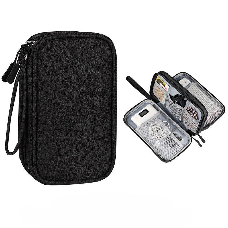 

Digital Accessories Organizer Bag Portable Waterproof Double Layers Multi Compartment Travel Storage for Cables Chargers чёрный