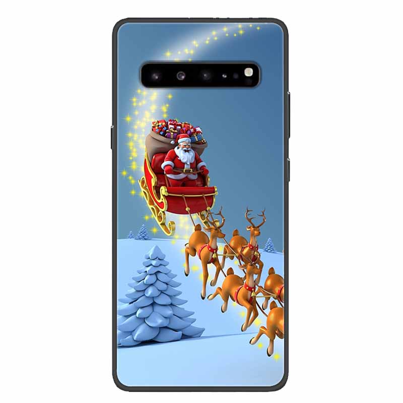Christmas Phone Cases For Samsung Galaxy S10 /Galaxy S10e /Galaxy S10 Plus Case Black Silicone Soft Santa Claus TPU Bumper Funda