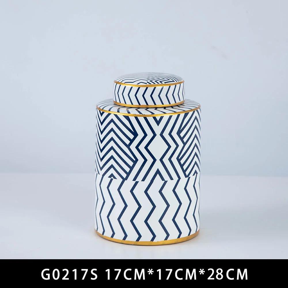 Geometric Stripe Storage Jar with Lid, Ceramic Vase, Candy Jar, Desktop Ornament Storage Container, Home Decoration Crafts