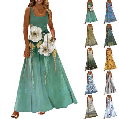 Damen Sommerkleid mit Blumenmuster, lässig und modisch, ärmellos, lang