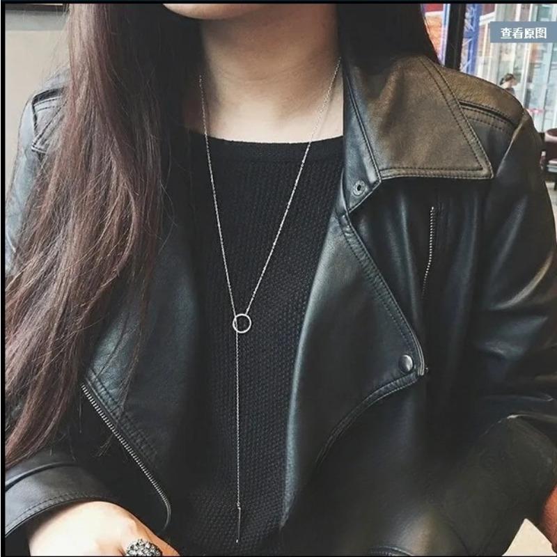 Long Chain Exaggerated Single Circle Necklace, Tassel Pendant Design, Personalized Trendy And Cool Collarbone Chain Accessory