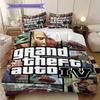 Ropa de cama con personajes vibrantes de Grand Theft Auto V (1 * funda nórdica + 2 * fundas de almohada, sin núcleo) Juego de ropa de cama de regalo de cumpleaños de Navidad plano 2D