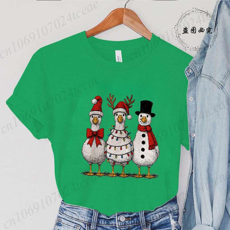 Vintage Jul Gås Tryck Unisex T-shirts Kläder Rund Hals T-shirt Kort Ärm Avslappnad Topp Tomte Gås Unisex Kläder