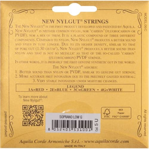 Aquila AQ-SLW 5U Low-G Type Soprano Ukulele Strings, 60cm, 4-String Wound