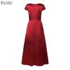 ZANZEA Women Elegant V-Neck Casual Short Sleeve Satin Long Dress