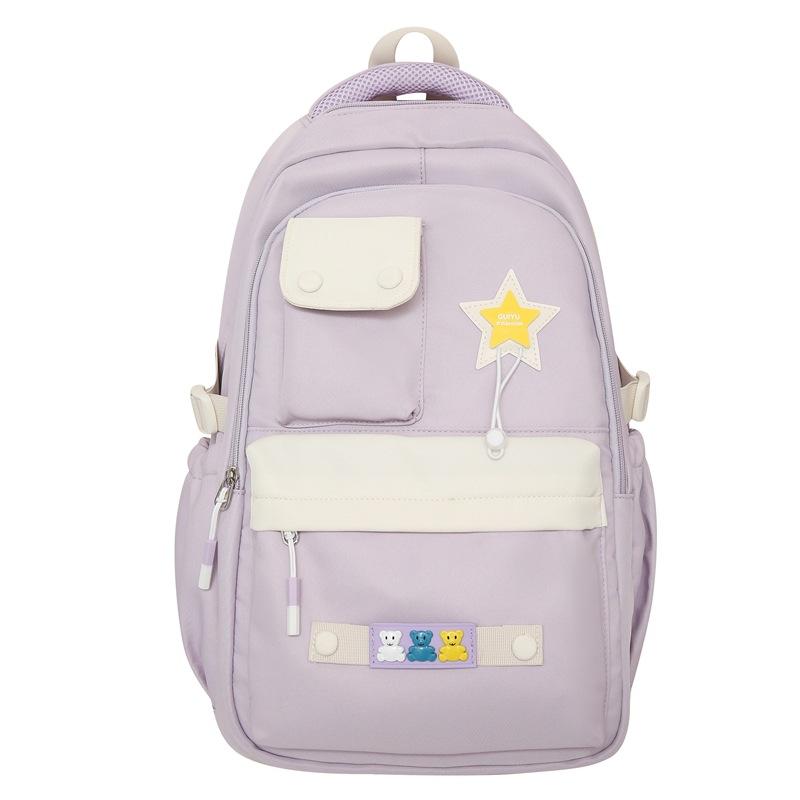 

College Style Student Schoolbag Women Large Capacity Backpack Color Block Bag фіолетовий