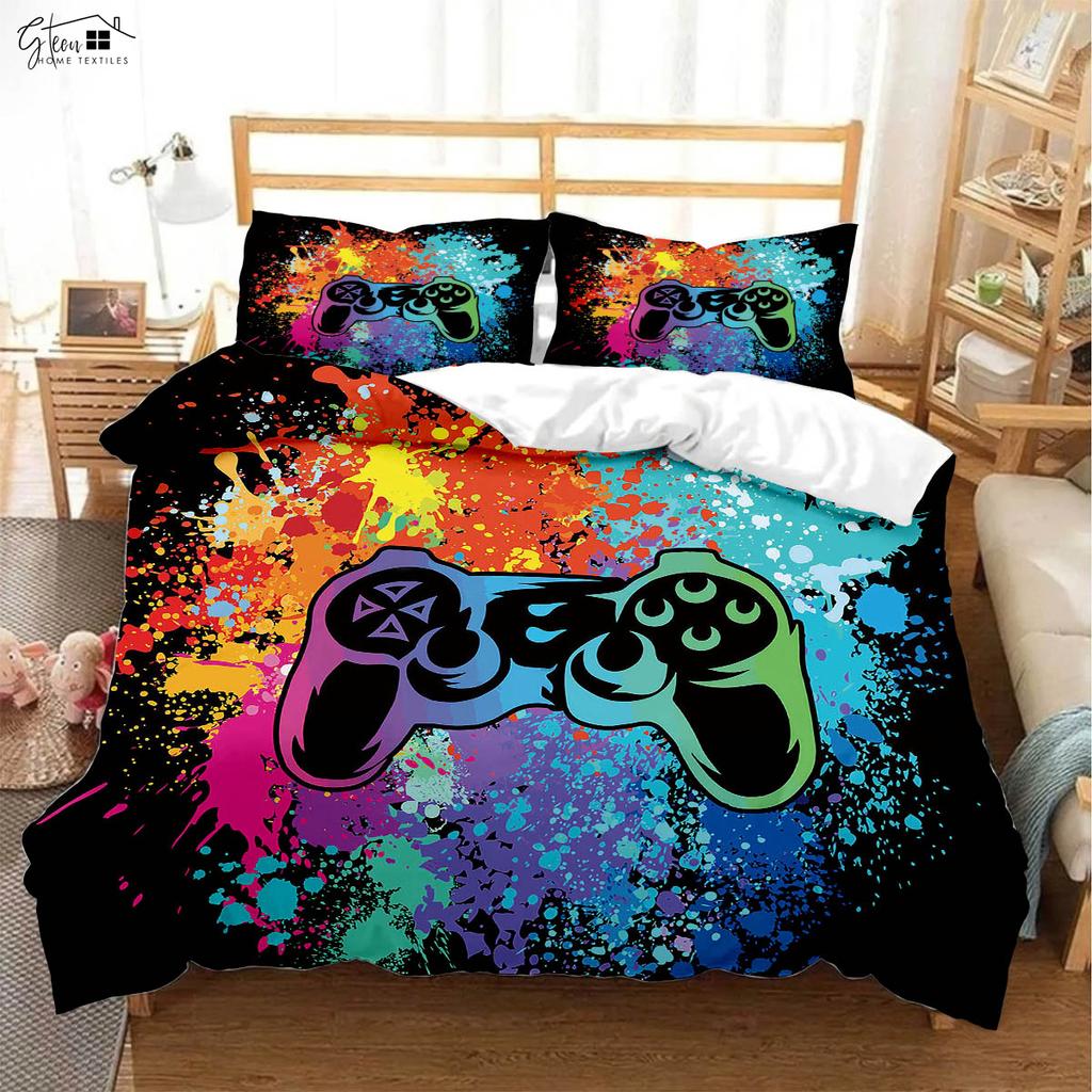 Cool E-Sports Game Controller 3d Printed Quilt Cover Children's Gift Bedding Set Quilt Cover Pillowcase Three-Piece Set
