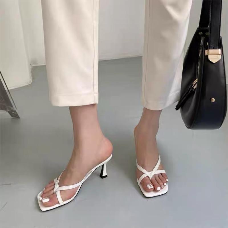 Thin Pumps Peach Shoes 2025 Slippers Runway Toe Loop Sandals Celebrity Slides Women Candy High Heels Club Ring Flip Flop