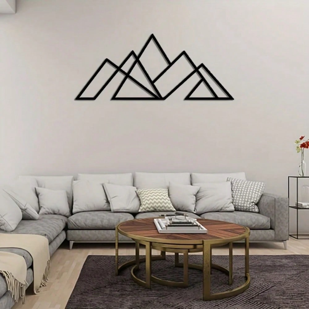 1pc Geometric Mountains Aluminum Composite Wall Art, Rustproof Home Decor Metal Wall Hanging for Living Room