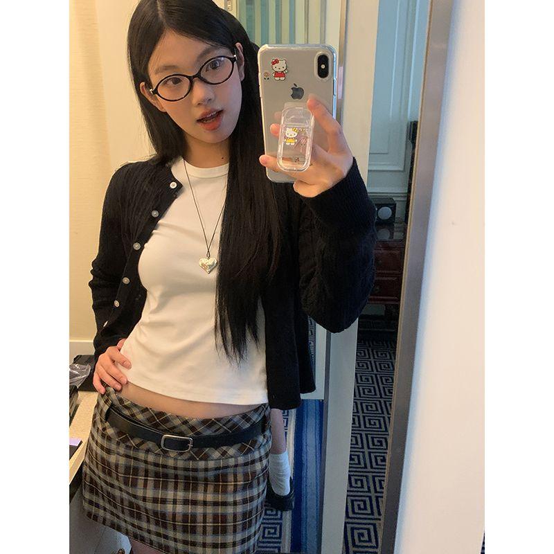 

Spring & Fall Outer Match Short Long Sleeves Red Knitting Cardigan Black(In stock) S