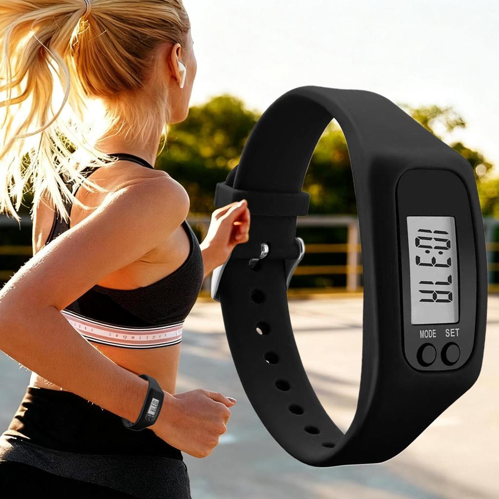 LED Pedometer Bracelet Walking Running Pedometer 12/24H Time Display Silicone Step Trackers Multi-Function for Outdoor Sports